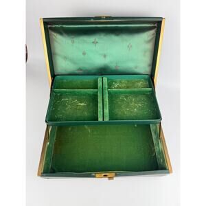 Vintage Farrington Genuine Texol Green Jewelry Box Green Velvet Silk Interior